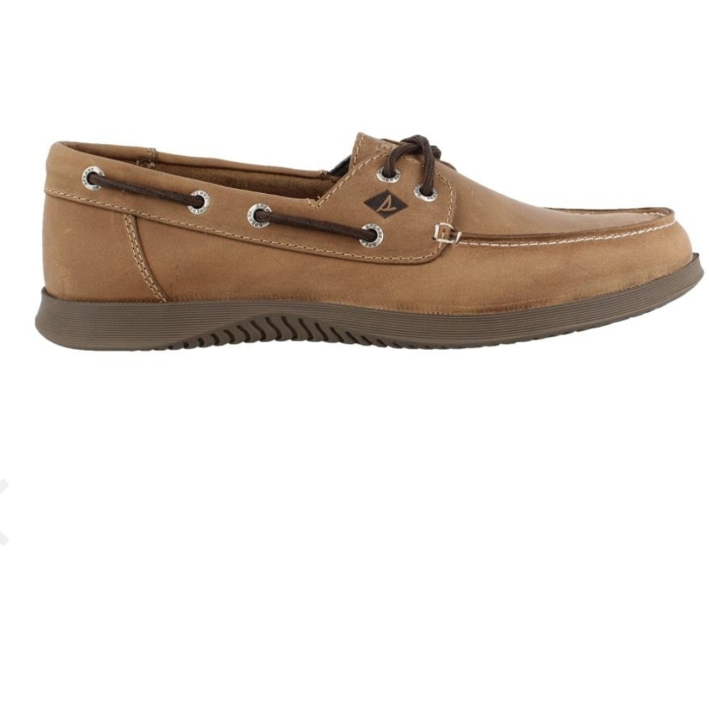 Men's Sperry Defender All Leather Boat Shoe Size 12M Tan Leather STS17702 EUC